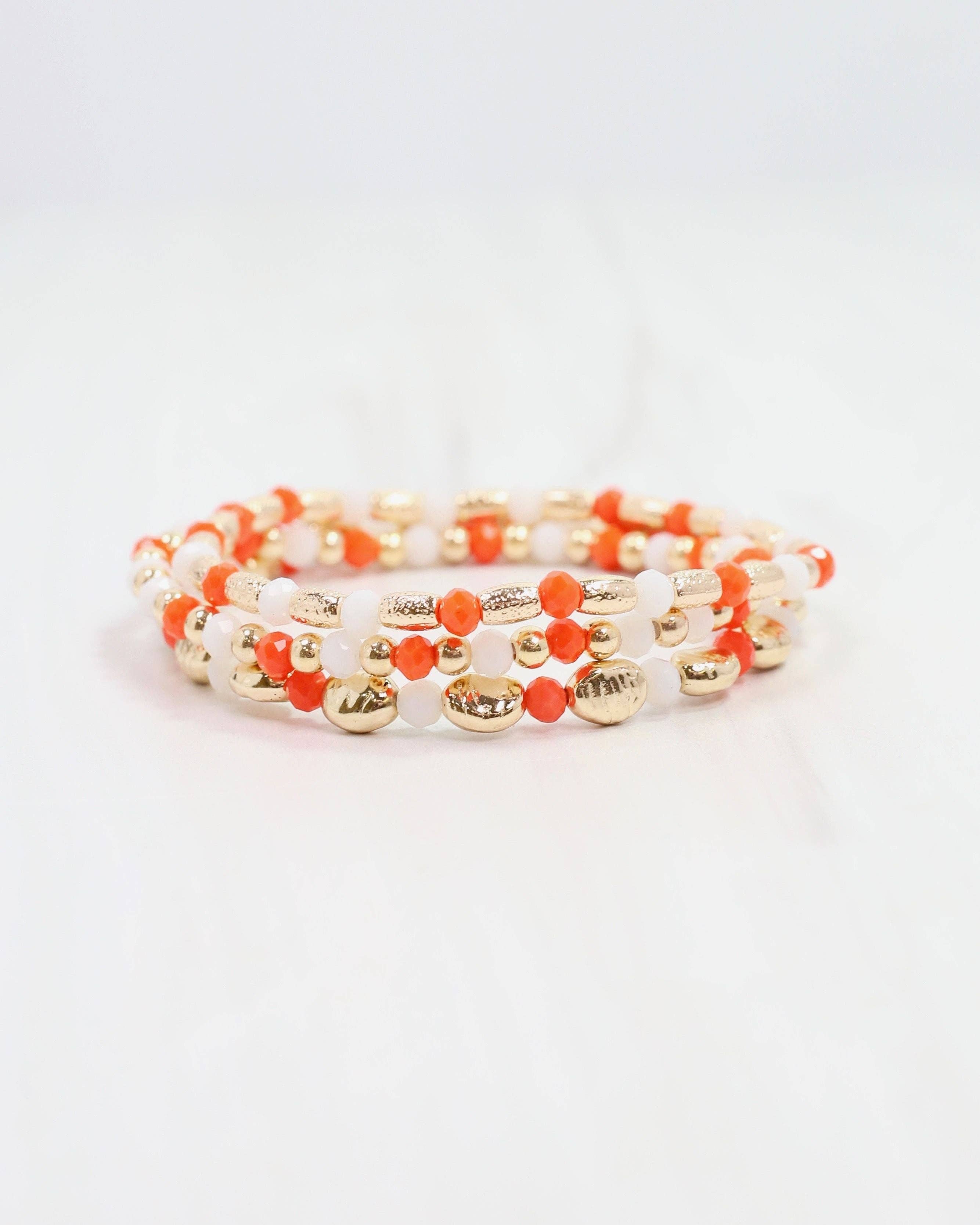 Caroline Hill - Wholesale Jewelry Set - Spirit Beaded Bracelet Set Orange White1