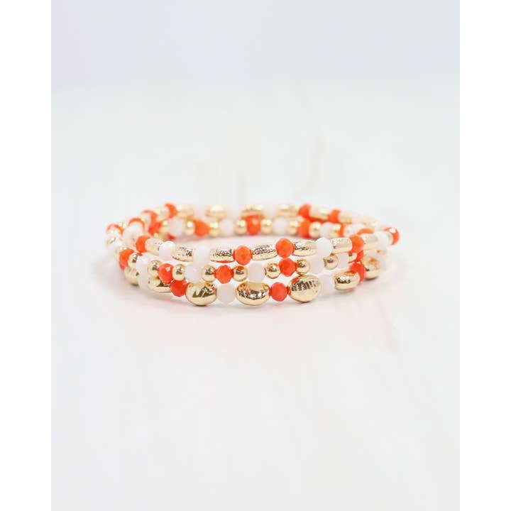 Caroline Hill - Wholesale Jewelry Set - Spirit Beaded Bracelet Set Orange White1