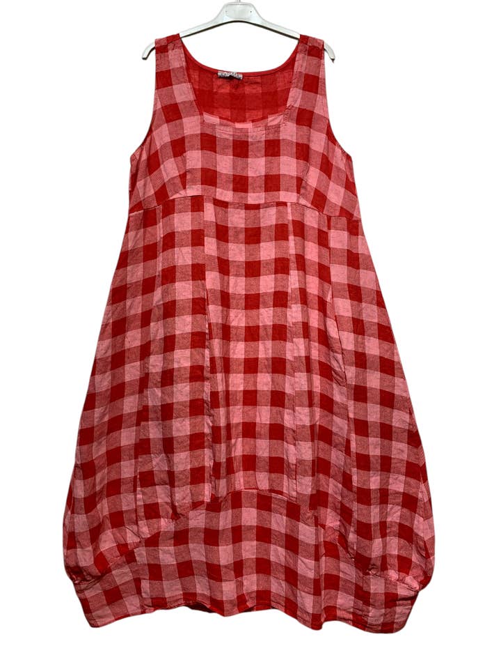LINEN & COTTON HOUSE - Wholesale Dress β Women's - LINEN DRESS WITH POCKETS, GINGHAM CHECK PATTERN 32210