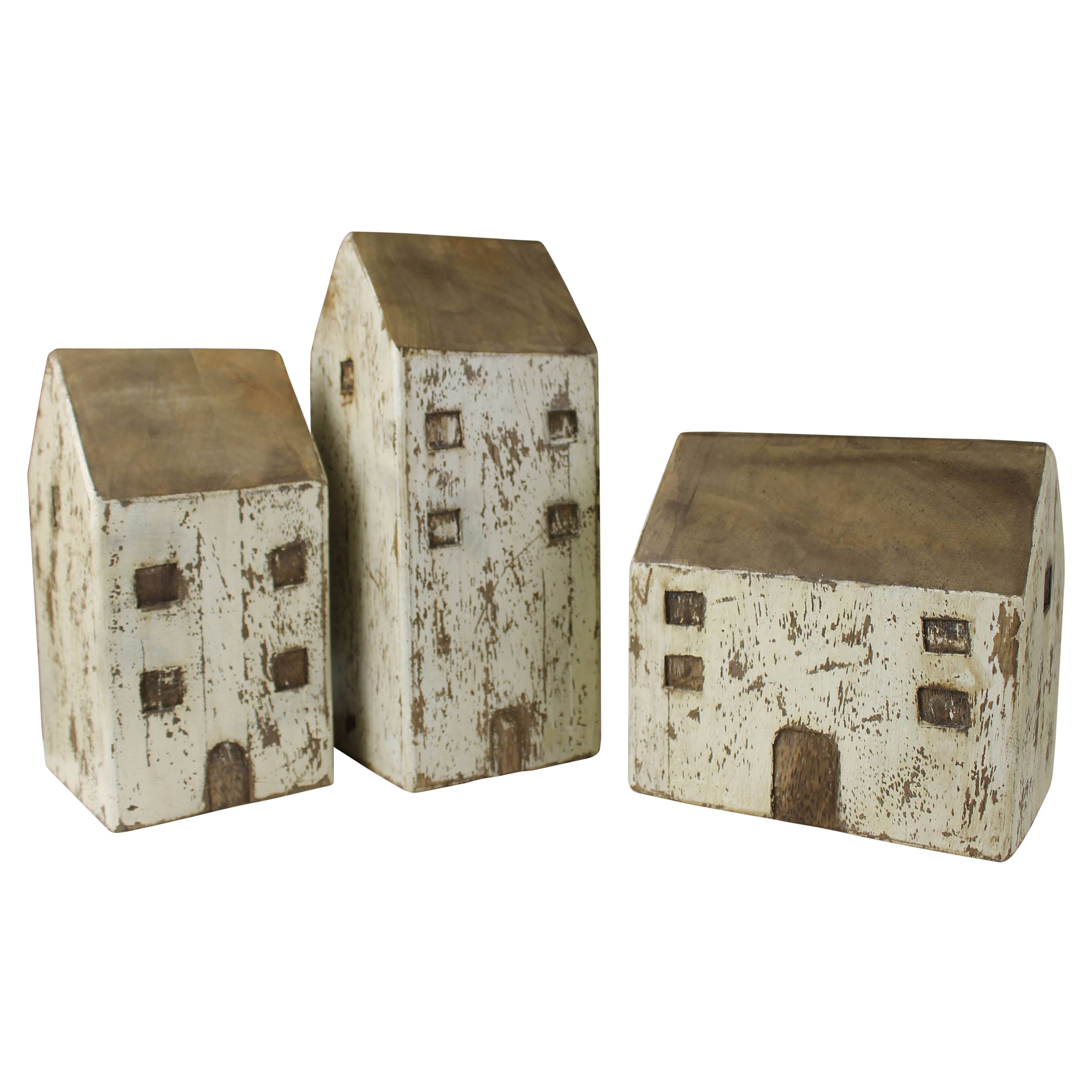 HomArt - Wholesale Decorative Tabletop Object - Wood Cottages, Set of 3, White4