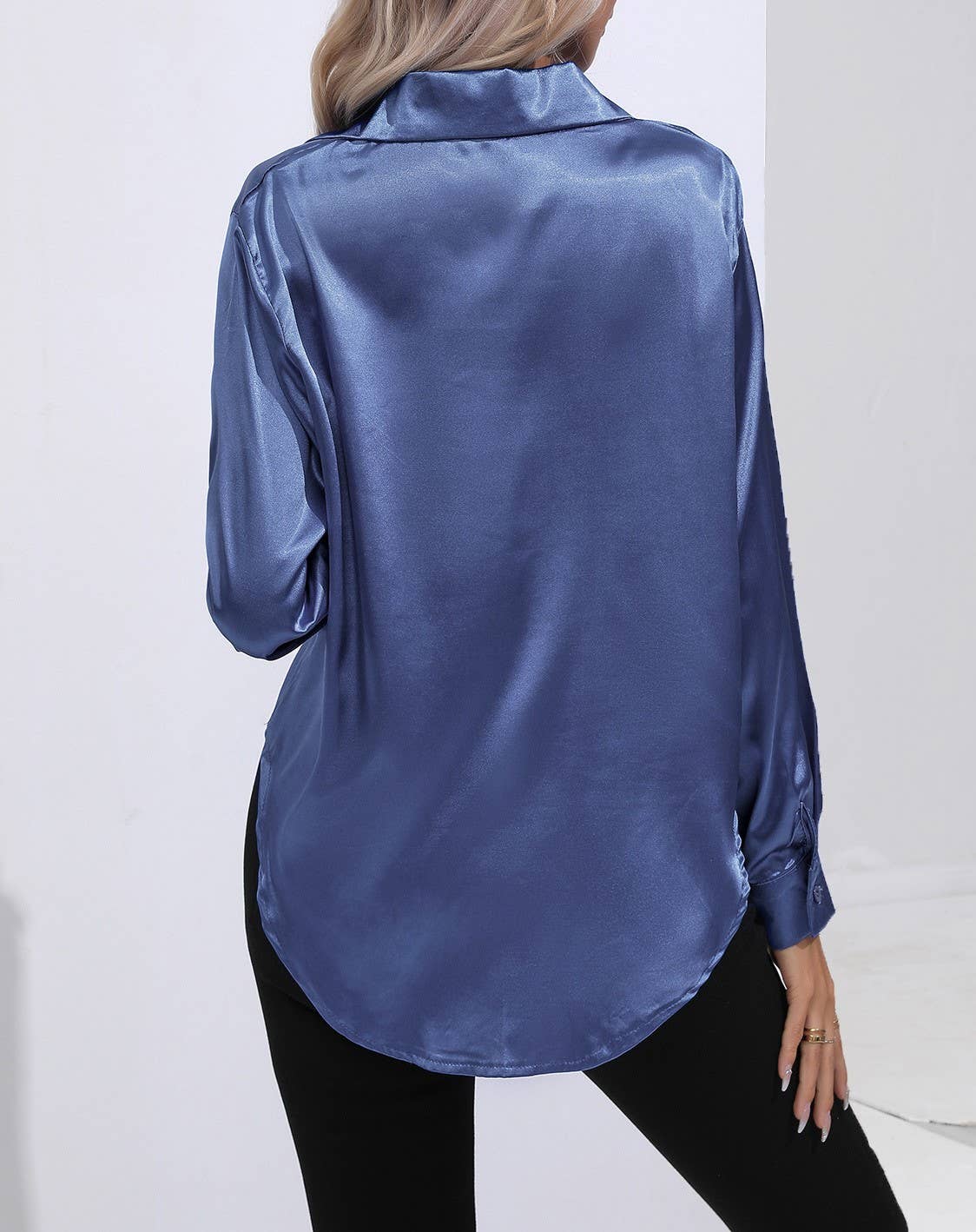 HIDDENBRAND - Wholesale Button Down Shirt - Women's - Satin Faux Silk Long-Sleeved Shirt34