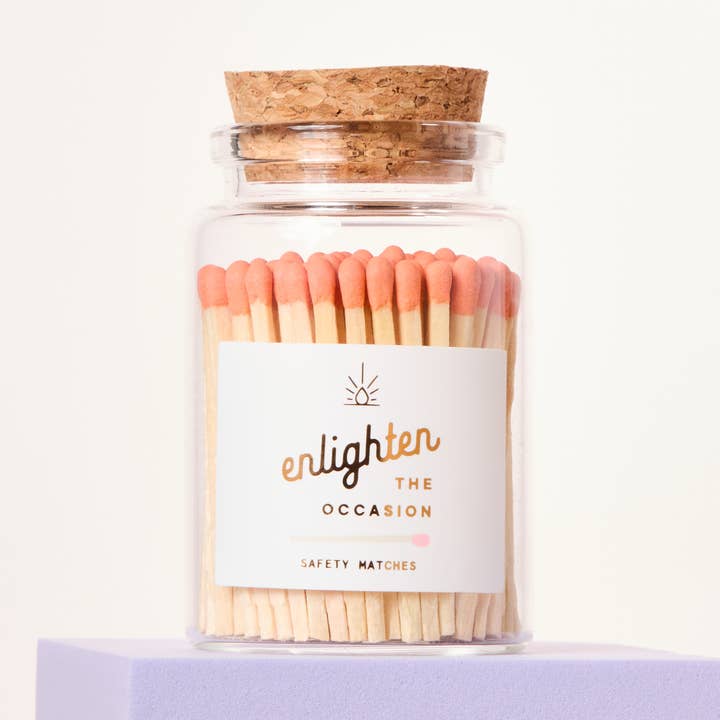 Lux Mini Match Corked Vial with Coral Peach Matchsticks for wholesale by Enlighten the Occasion
