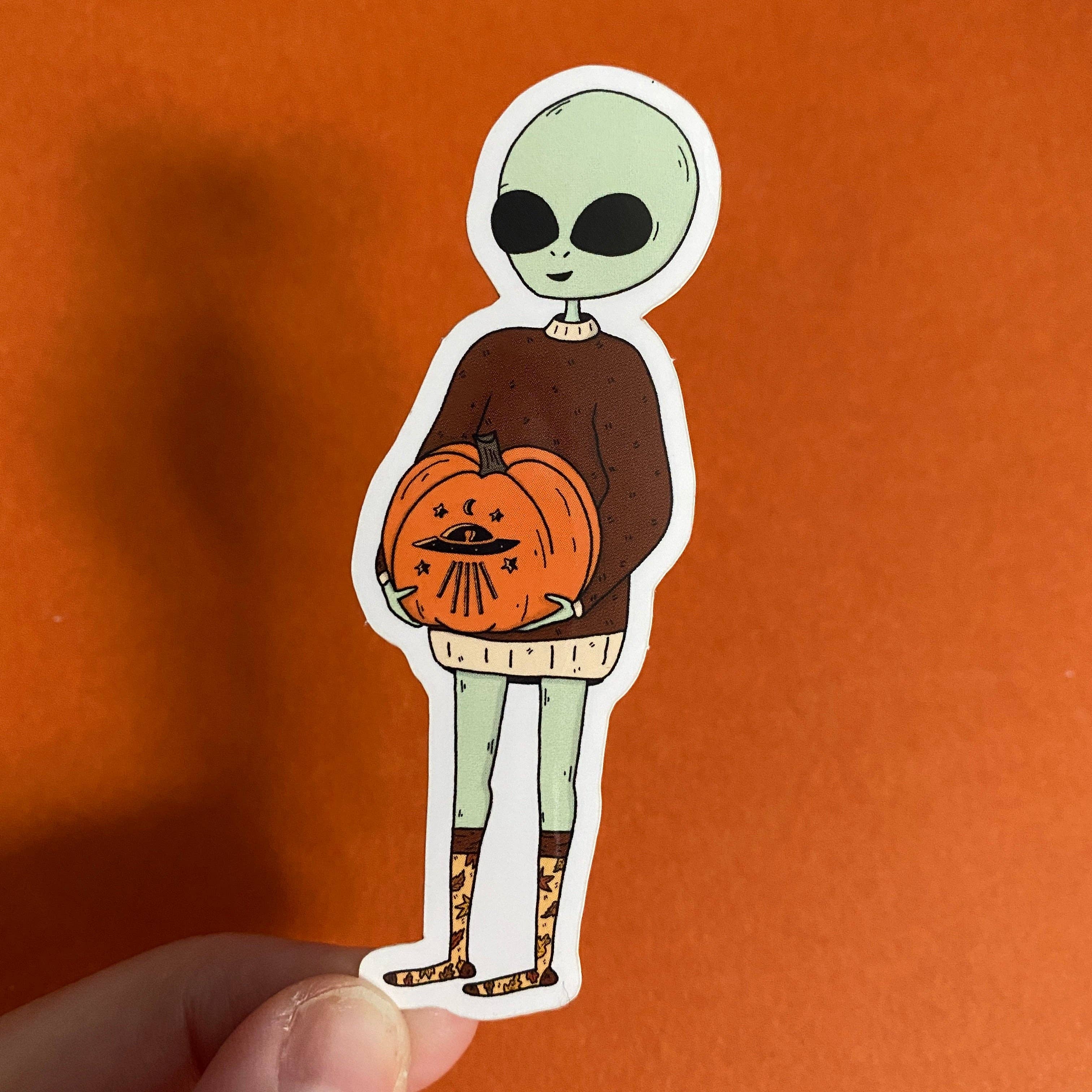 Little Spooky Studio - Wholesale Sticker - UFO Alien Pumpkin Sticker0