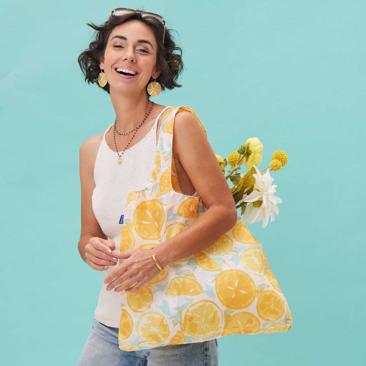 rockflowerpaper - Wholesale Grocery/Shopping Bag - LEMON SLICES blu Bag Reusable Shopper Tote