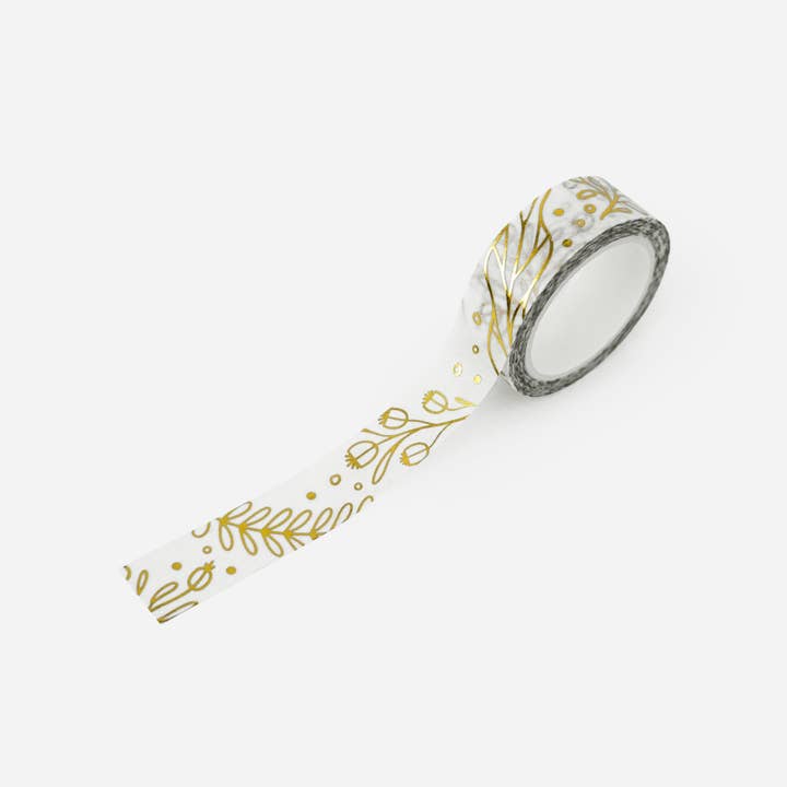 "Golden Winter Florals" Biodegradable Washi Tape for wholesale by Papergem