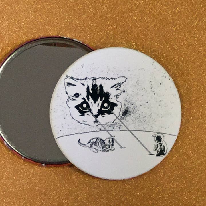Mirror - 3.5 Inch: Meta Laser Cat - B&W for wholesale by Ugly Baby