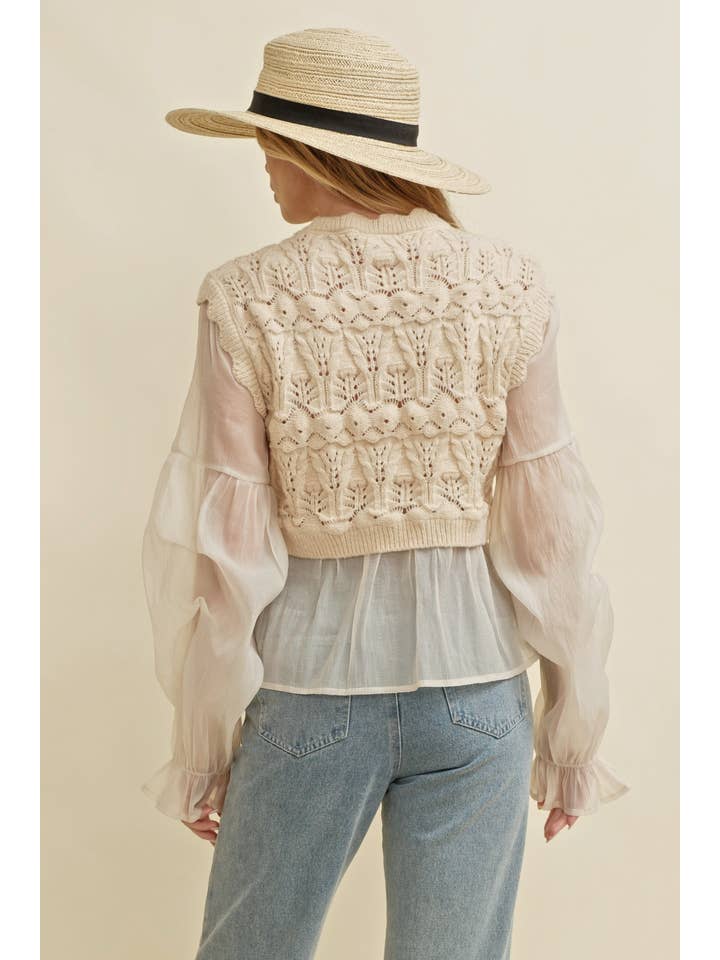Cloud Ten - Wholesale Knit Top - Women's - CSW11746A - CROCHET LAYERED TOP