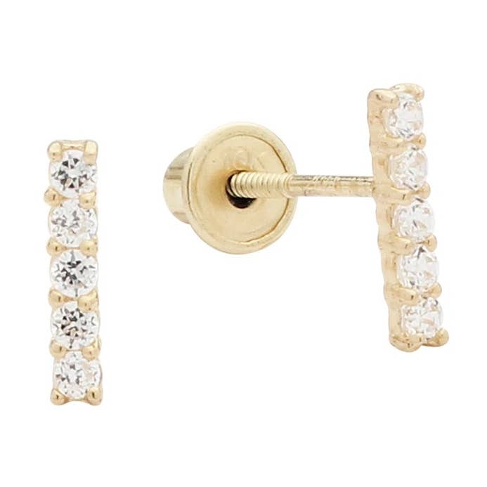 10k Solid Gold CZ Bar Studs for wholesale by Ofina Jewelry