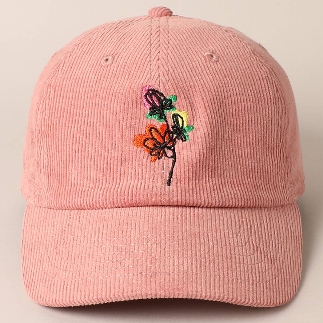 Fashion City - Wholesale Baseball Cap - Women's - Watercolor Flower Embroidered Corduroy Cap7