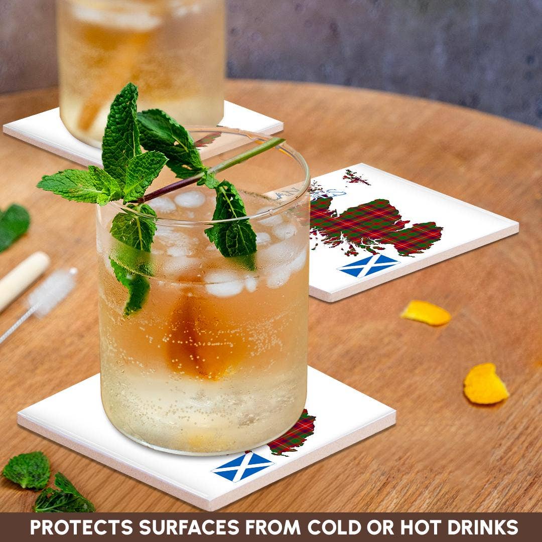 3dRose - Vendita all'ingrosso Sottobicchiere - 3dRose, Contorno della Scozia con il tartan del clan familiare Geddes., Sottobicchiere2