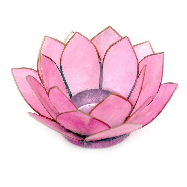 Zeckos - Wholesale Candle Holder - Light Pink Capiz Shell Lotus Flower Tealight Candle Holder
