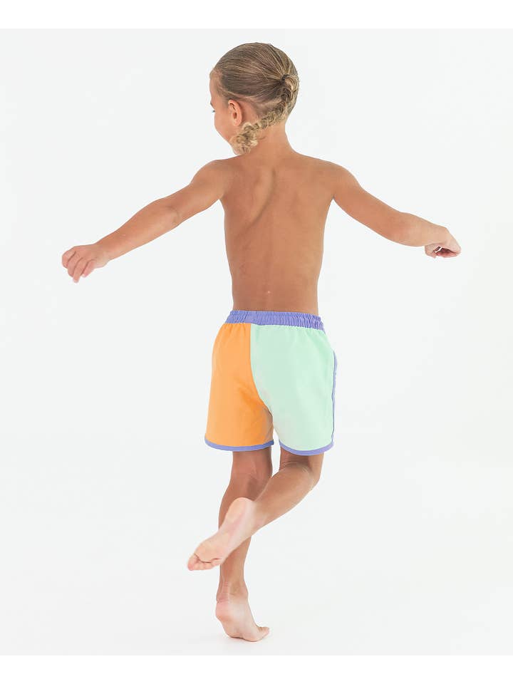 Multicolore Costume da bagno con orlo a delfino a blocchi di colore per ragazzi in pervinca, verde ghiaccio e zenzero. in vendita all'ingrosso su Faire2