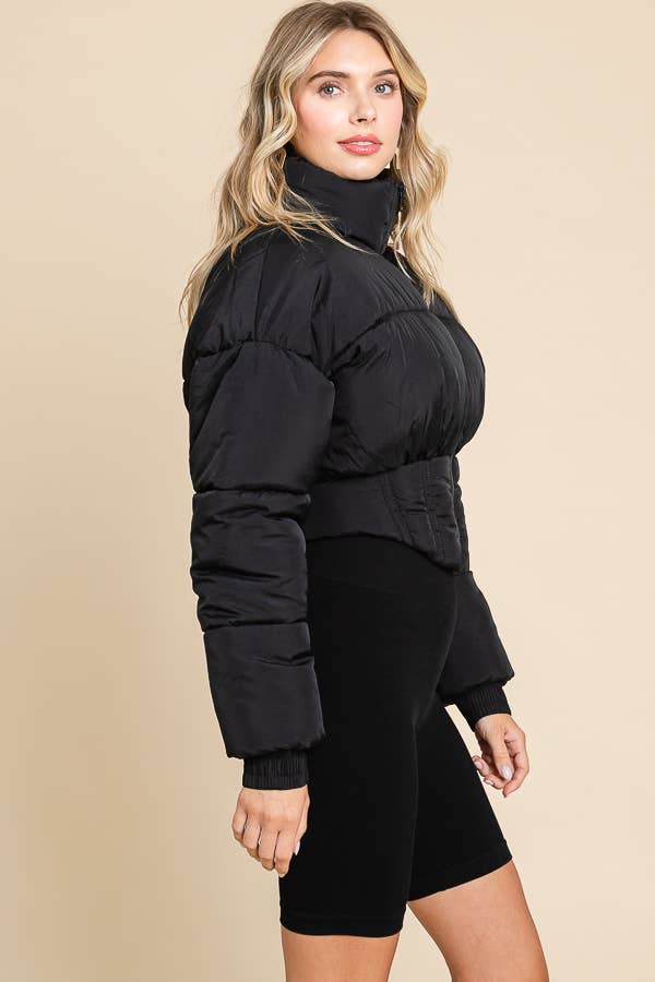 ANWND - Wholesale Puffer Jacket - Women's - 2456-HIGH NECKLINE FRONT ZIPPER CORSET PUFFER JACKET14