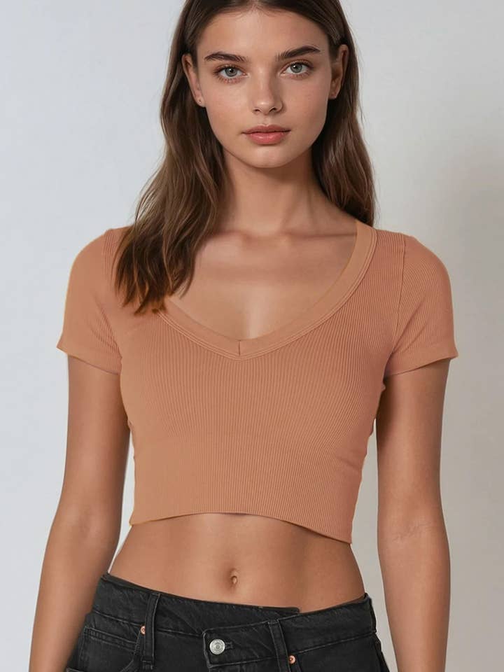 NS8268 - V Neck Crop Tee for wholesale by NIKIBIKI