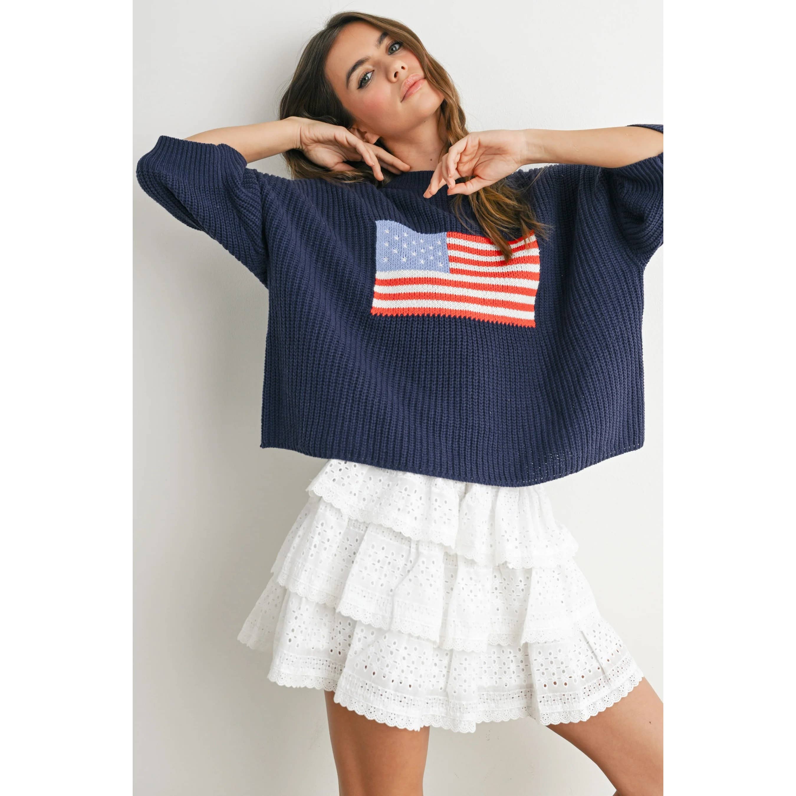 Apolline - Wholesale Knit Sweater - Women's - Patriotic Flag Print Knit Sweater for Bold Style and Comfort14