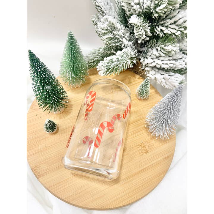 Candy Cane 16 oz Glass Cup for wholesale on Faire1