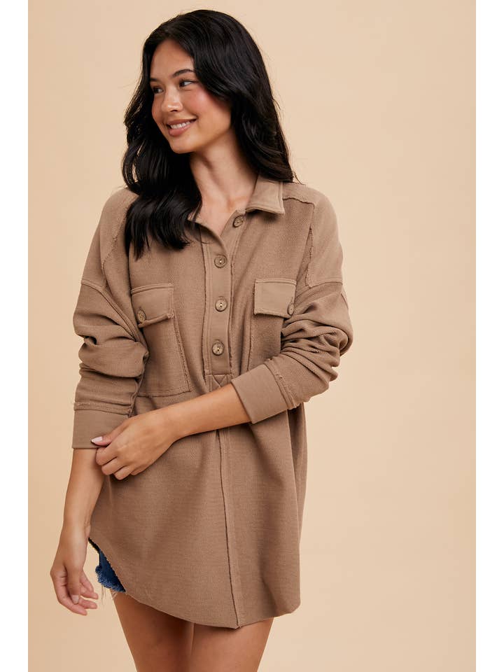 In Loom - Wholesale Sweatshirt - Women's - COLLARED BUTTON FRONT SWEATSHIRT2