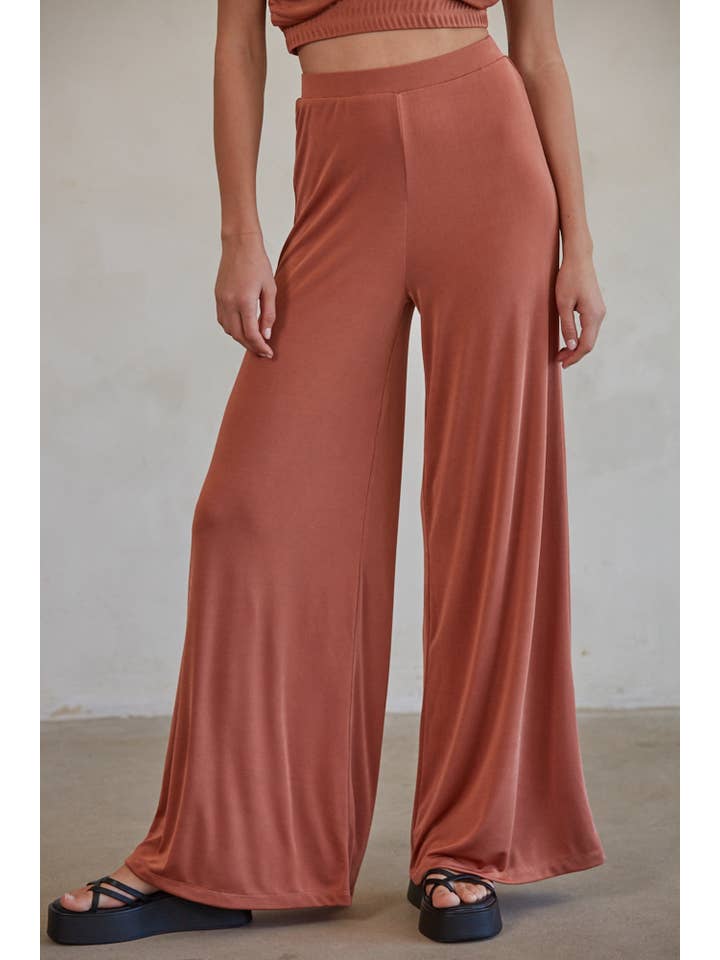 By Together - Wholesale Pants – Women's - RJ3305 | Knit Polyester Spandex High Waisted Wide Leg Pants