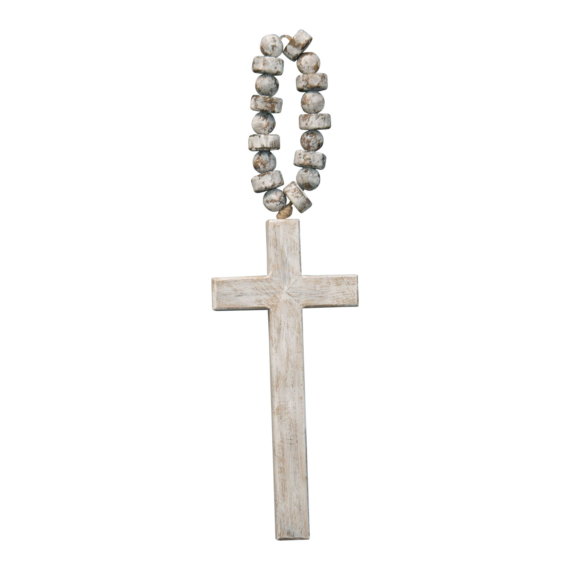 Foreside Home & Garden - Wholesale Wall Cross - Hudson White Brushed Wood Cross Beaded Hanger Wall Decor1