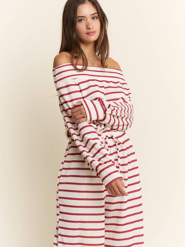 JADE BY JANE PLUS - Wholesale Jumpsuit - Women's - (PLUS SIZE) OFF-SHOULDER STRIPED TERRY JUMPSUIT34
