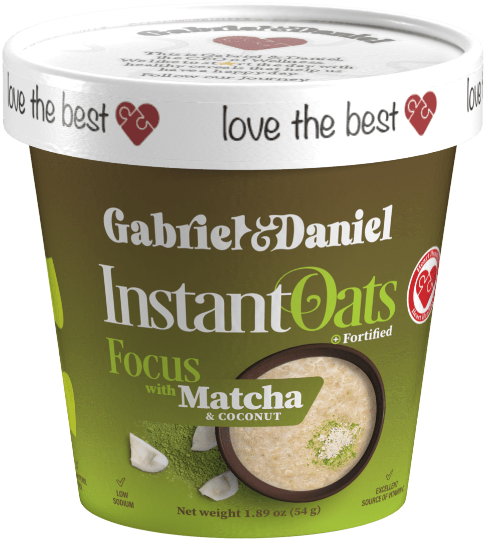 Gabriel & Daniel Wellness Oatmeals - Venta al por mayor Avena - Taza de Avena Instantánea Orgánica SS - Matcha y Coco - Paquete de 122