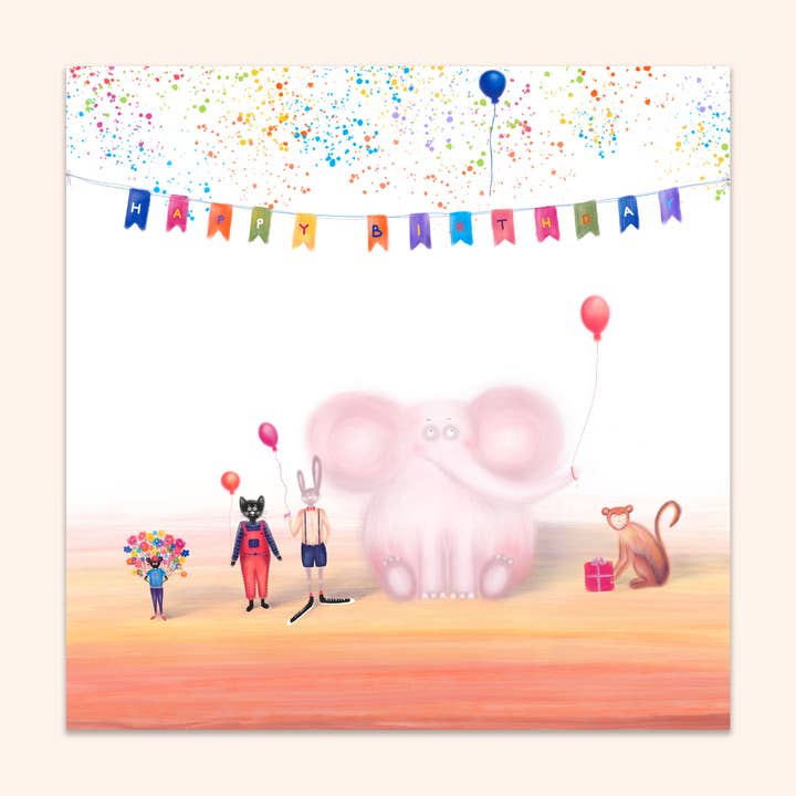 Roliga djur med ballonger födelsedagskort med kuvert för wholesale av wladaprints