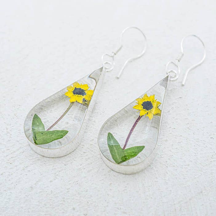 Primavera Sunflower Earring, Medium Teardrop on Hook for wholesale by Corazón Sterling
