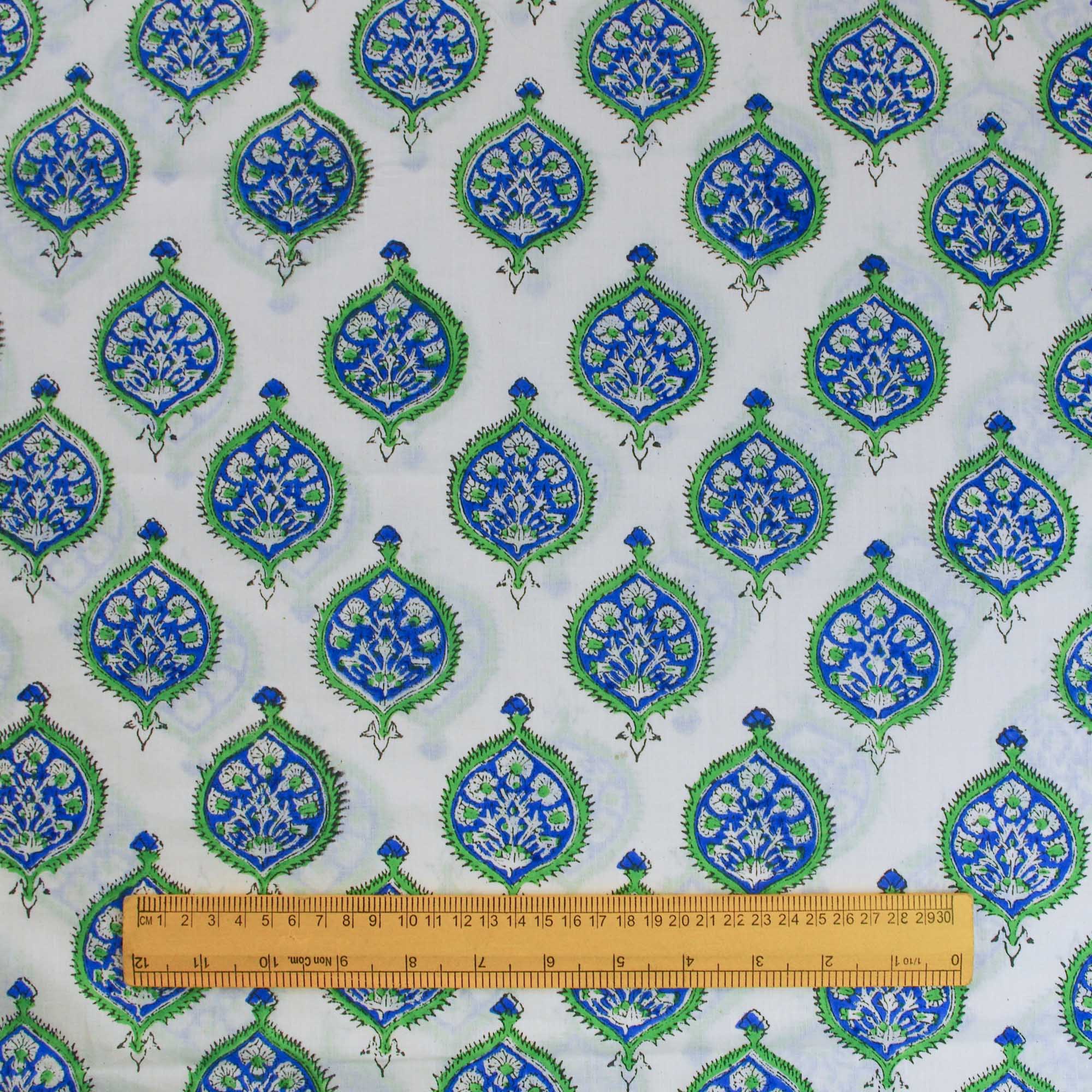 Kantha Decor – wholesale Fabric – Blue Green Motif Hand Block Printed Fabric -10mts1