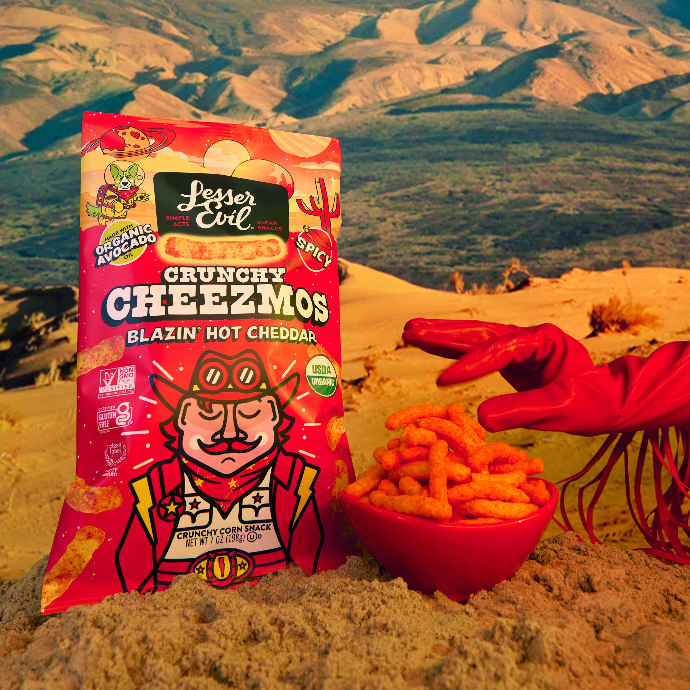 LesserEvil - Wholesale Puffed Snack - Cheezmos, Blazin' Hot Cheddar 7oz3