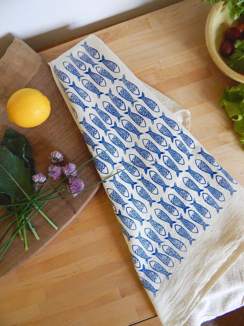 The High Fiber - Wholesale Tea Towel - Fish Kitchen Towel, Handprinted Tea Towel, Coastal Towel10