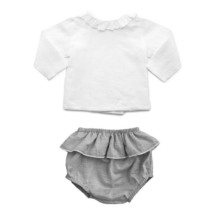 Gift set | double button blouse and husk grey frill bloomer for wholesale by Louelle.