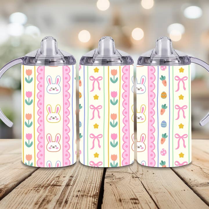 Easter Bunny and Bows 12oz Steel Baby Sippy Cup w/ 2 Lids for wholesale by AvaryMaeInspirations
