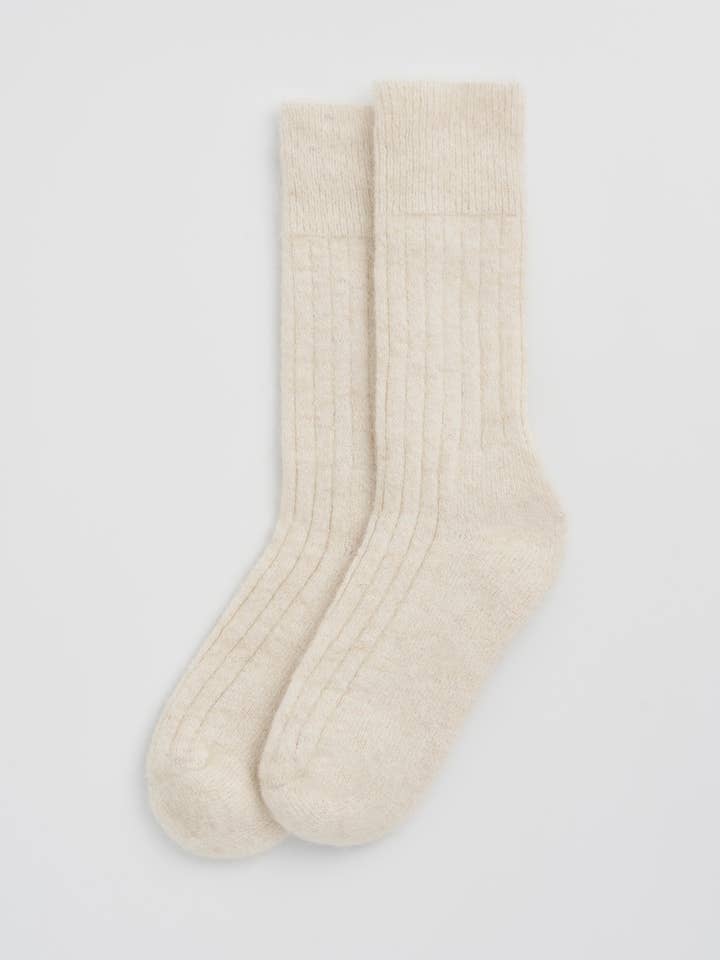 Pairs Socks – Engroshandel Strømper - Unisex – Clotted Cream Ultra Bløde Alpaka Ribstrikkede Senge Sokker0