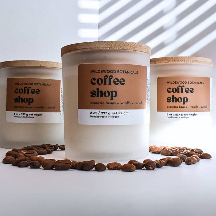 Coffee Shop Soy Candle for wholesale by Wildewood Botanicals
