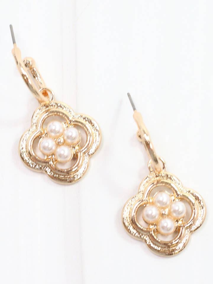 Scarlet Pearl Clover Hoop Earring Gold for wholesale by Caroline Hill