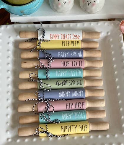 AH Designs 15 - Wholesale Decorative Tabletop Object - 7'' Spring Tiered Tray Decor | Mini Rolling Pins | Spring2