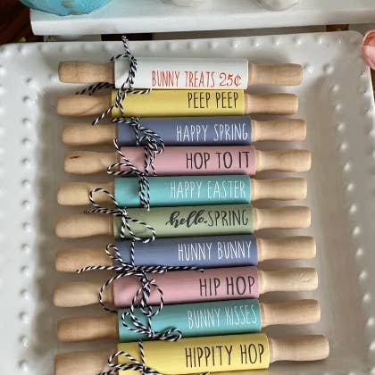 AH Designs 15 - Wholesale Decorative Tabletop Object - 7'' Spring Tiered Tray Decor | Mini Rolling Pins | Spring2