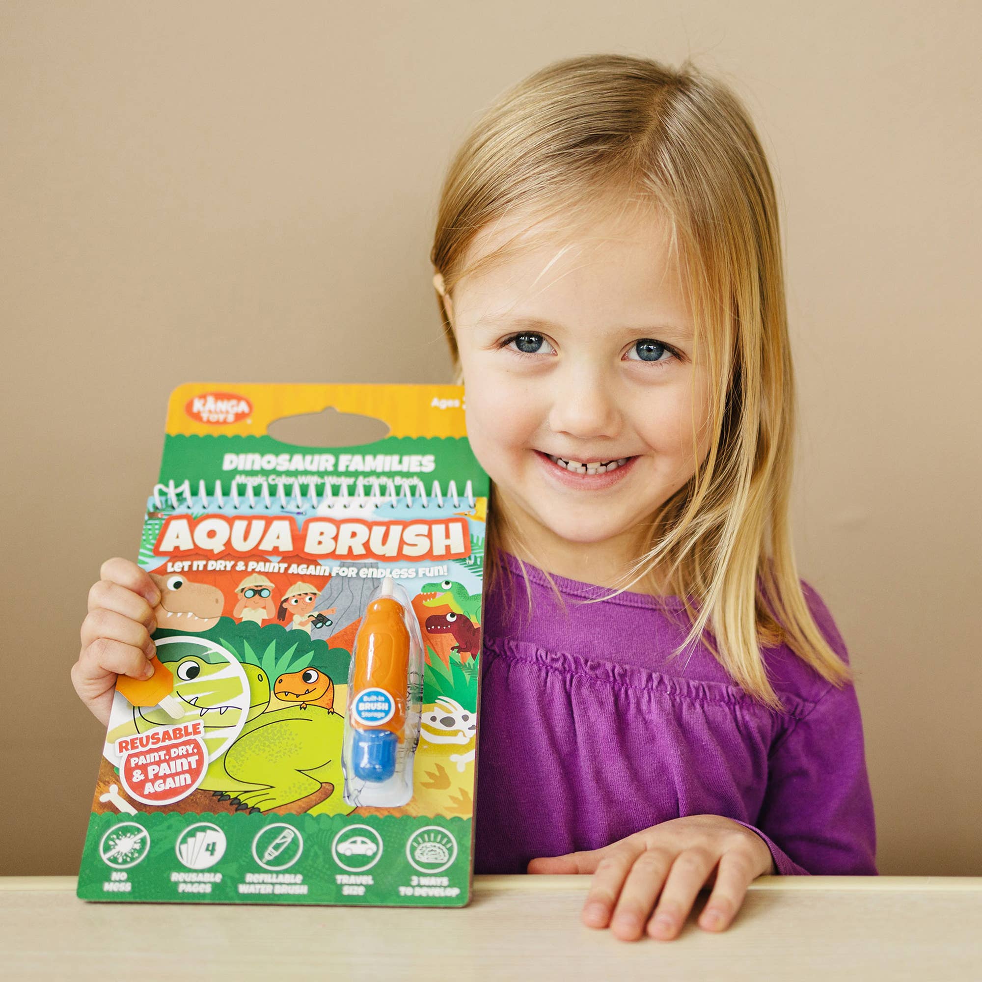 KangaToys - Wholesale Coloring & Activity Book - Kids & Baby - Dinosaur Families Aqua Brush Color with Water Book, Reusable1