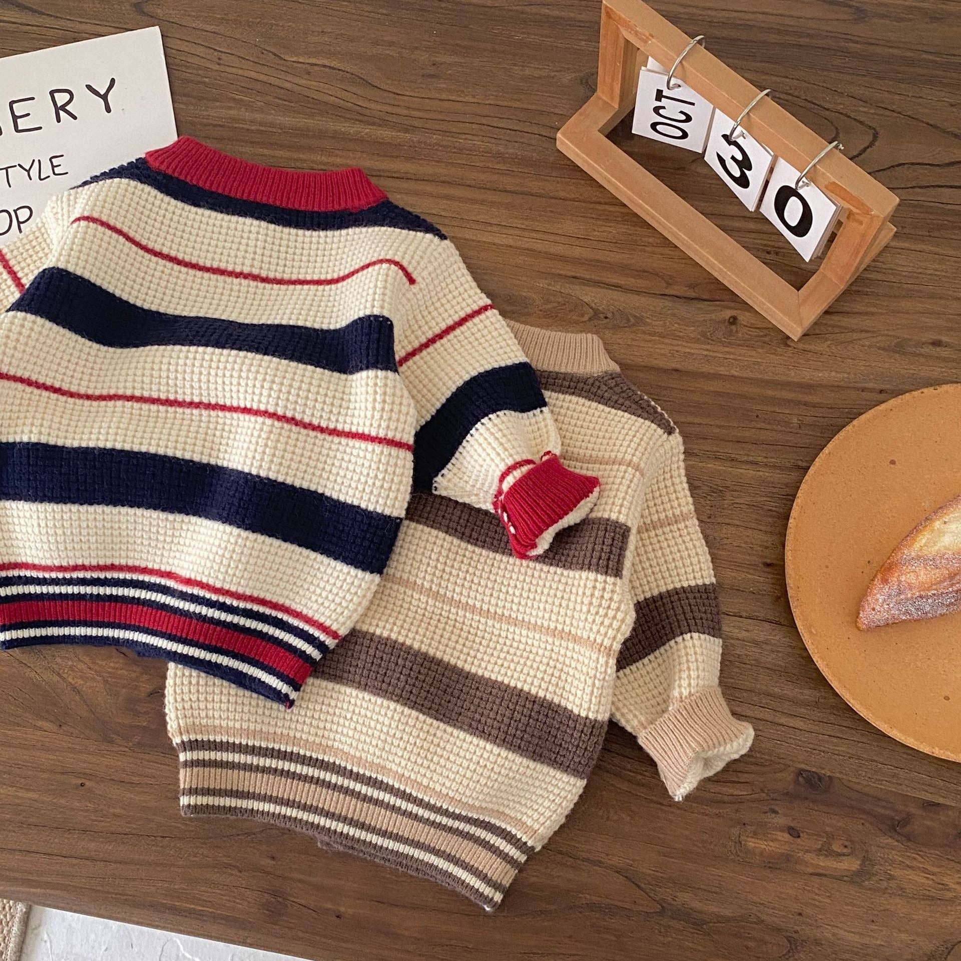 MyKids-USA® - Wholesale Clothing Set - Baby - Autumn and Winter New Arrival Baby Kids Unisex Long Sleeves Striped Pattern Crew Neck Knitted Cardigan and Pants Clothing Sets3