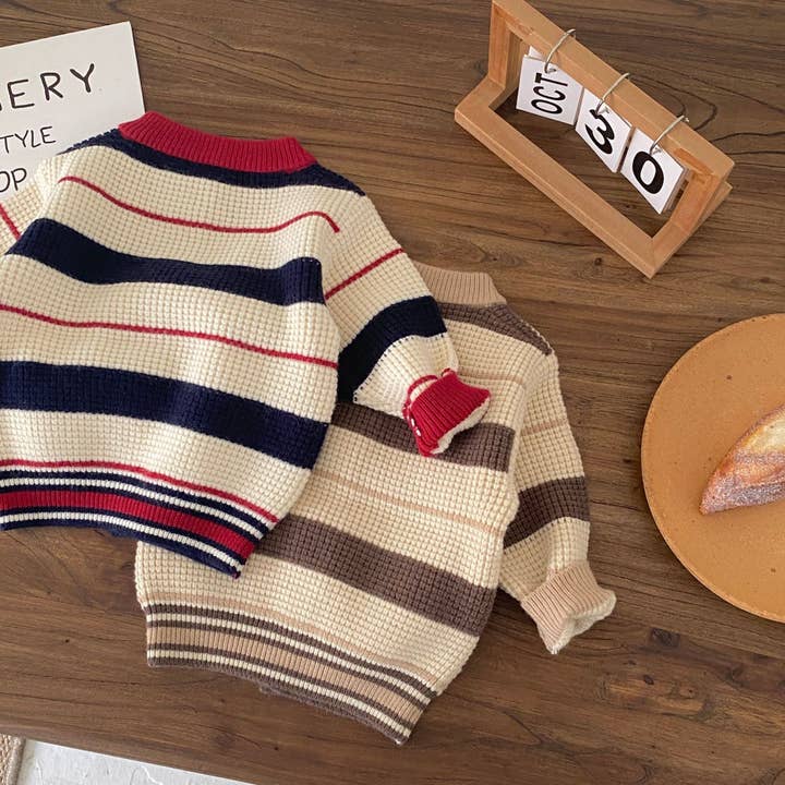 MyKids-USA® - Wholesale Clothing Set - Baby - Autumn and Winter New Arrival Baby Kids Unisex Long Sleeves Striped Pattern Crew Neck Knitted Cardigan and Pants Clothing Sets3