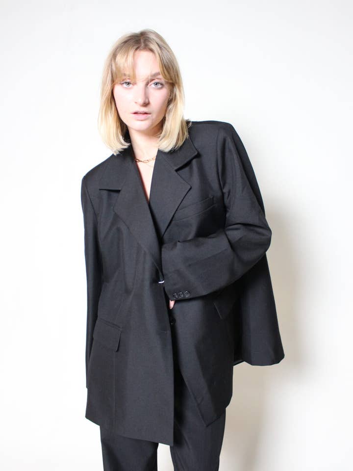 Blazer preto oversized elegante por atacado de Lacerf