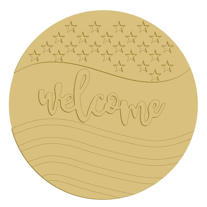 Drapeau de bienvenue 3D en bois inachevé Style 1 pour la vente par Diverse Woodworking