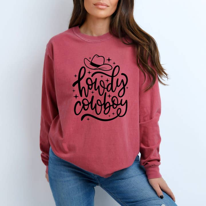 Howdy Cowboy Long sleeve T-shirt for wholesale by Brandy & Daisy's Boutique
