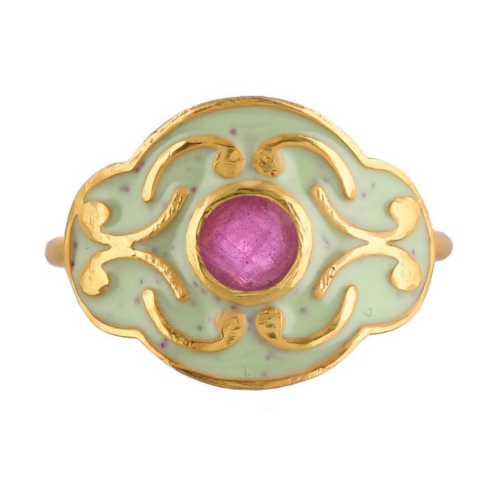 Ruby Gold Plated Enamel Ring, Handcrafted Vintage Style Gift for wholesale by Misteerious Seed