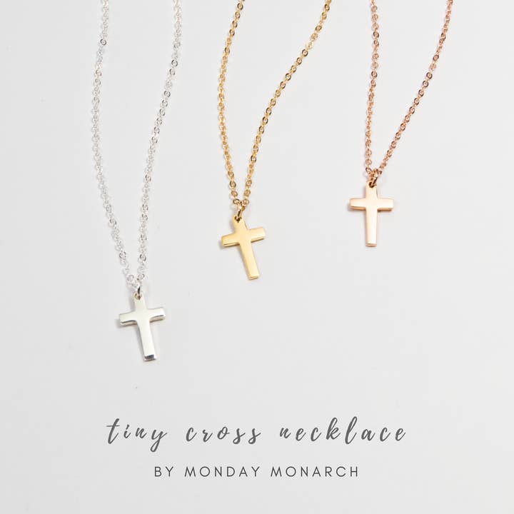 Monday Monarch | Necklaces, Earrings & Bracelets - Wholesale Pendant/Charm Necklace - Gold Cross Necklace Dainty Sterling Silver Cross Necklace