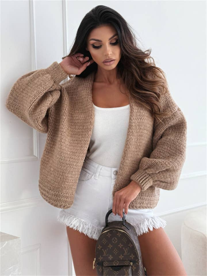 Hope & Sunshine - Wholesale Cardigan - Women's - Chunky Knit Lantern Sleeve Cardigan7