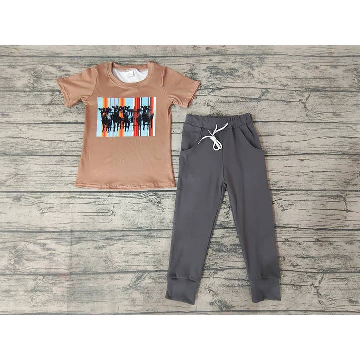Aier Wholesale - Wholesale Top & Pant Set - Kids - Baby Boys western Cows Tops Pants clothes sets1