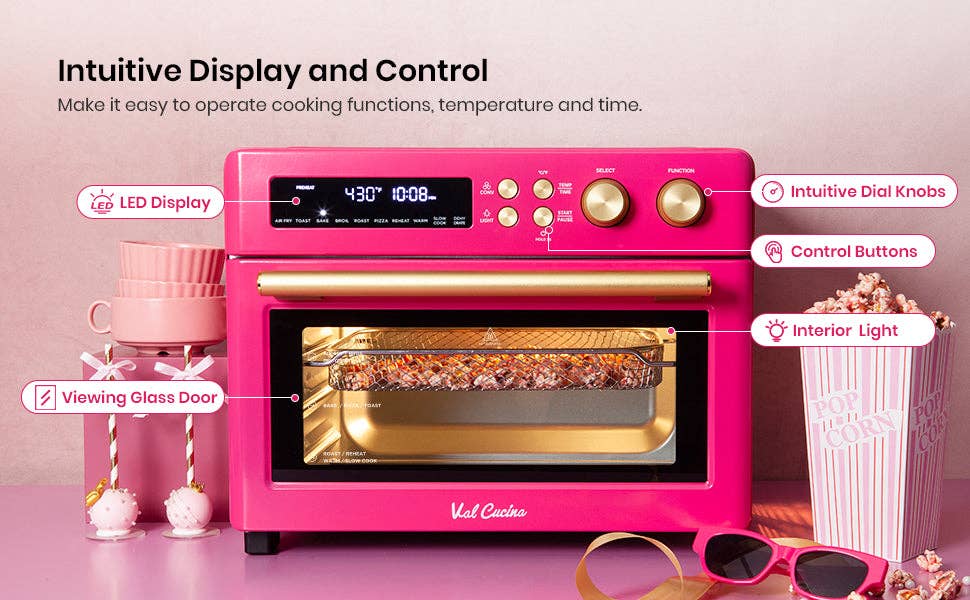 VAL CUCINA - Wholesale Kitchen Appliance - VAL CUCINA 10-in-1 Air Fryer Toaster Oven - Hot Pink2