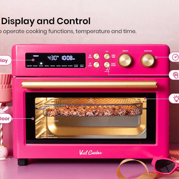 VAL CUCINA - Wholesale Kitchen Appliance - VAL CUCINA 10-in-1 Air Fryer Toaster Oven - Hot Pink2
