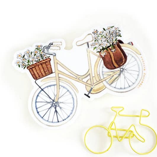 Bicycle Sticker - Cream Bicycle Sticker with Daisies for wholesale by Sketchy Notions